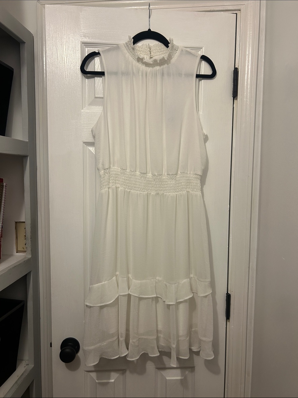 Emma & Michele White Chiffon Ruffle-Neck Dress